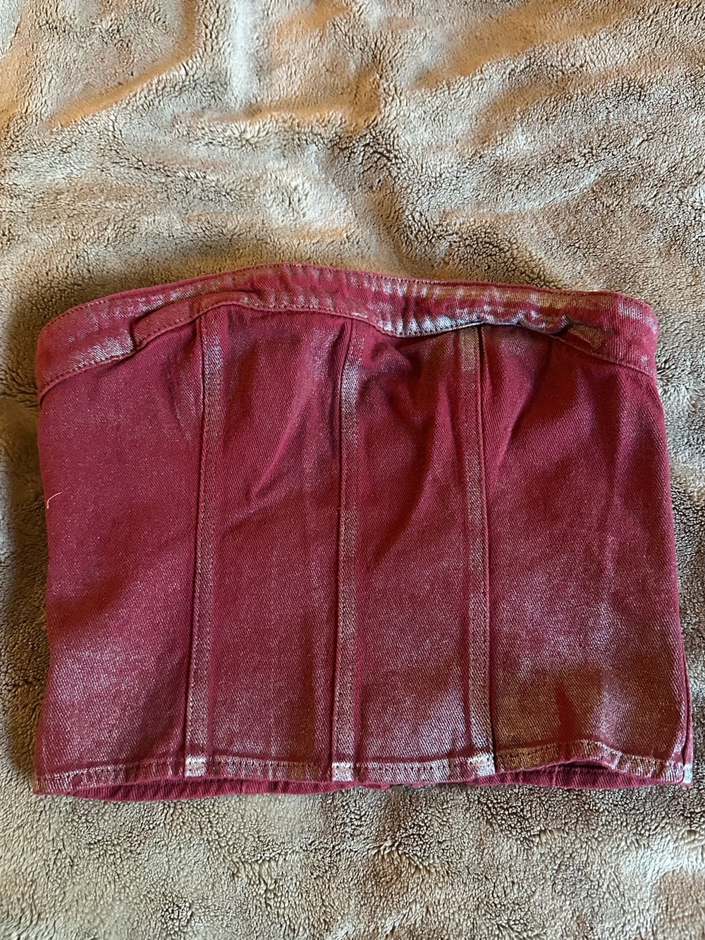 PrettyLittleThing Burgundy denim Strapless top